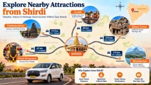 Shirdi sightseeing map showing attractions and nearby travel destinations